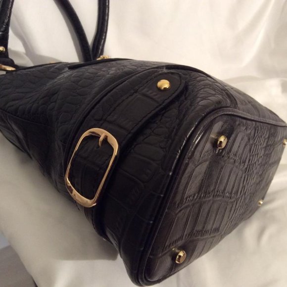 Kathryn Robbins NWOT black leather & metallic gold hand or shoulder bag - Picture 8 of 13